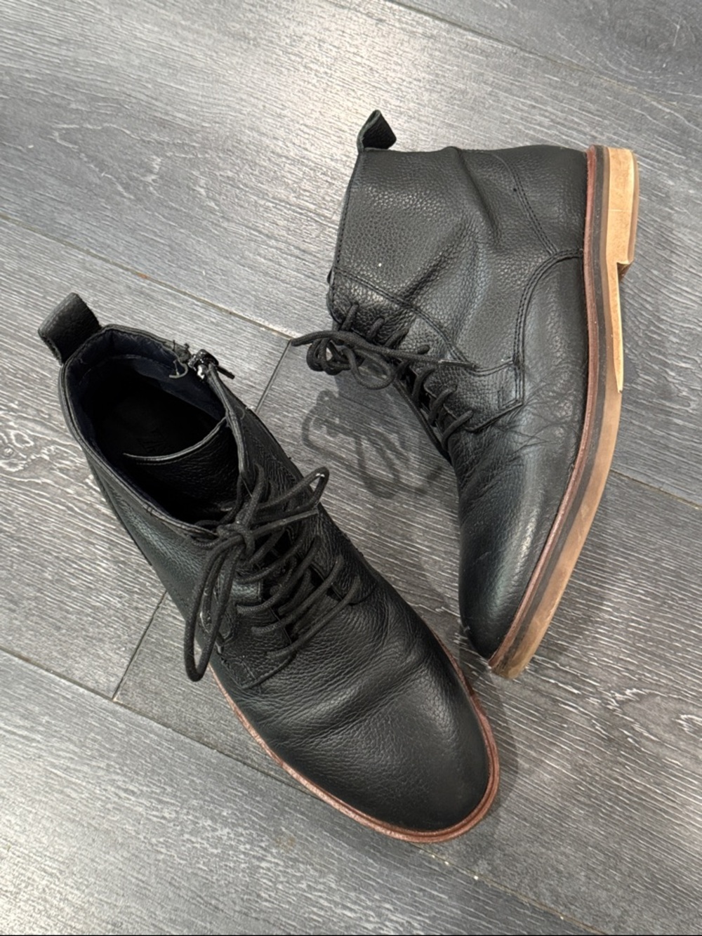 Zara Black 💯 Leather Lace-Up Boots